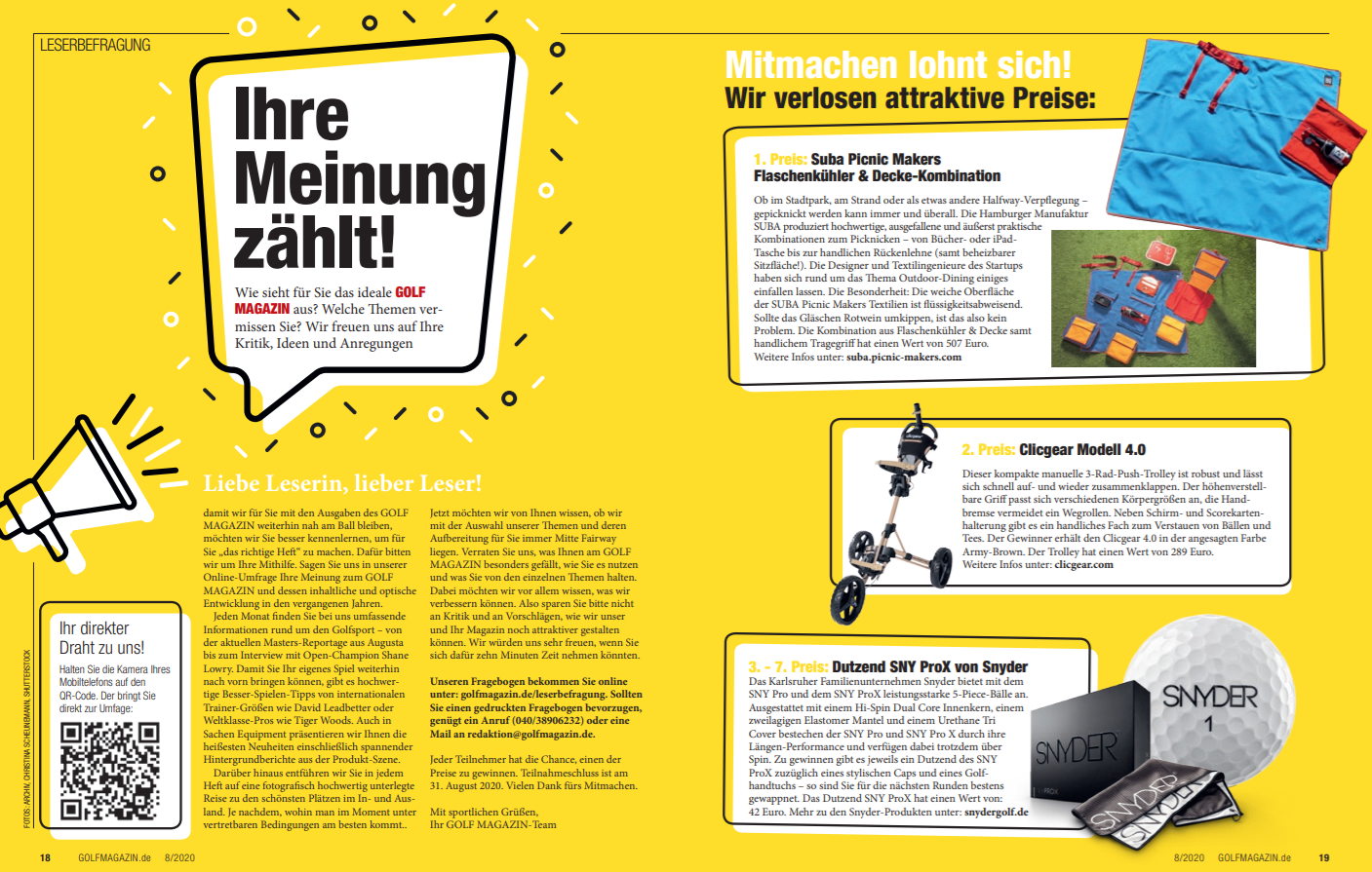 SUBA ist Hauptsponsor der diesj&auml;hrigen Leserbefragung des Golf Magazins